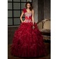 Ball-Gown One-Shoulder Floor-Length Organza Satin Quinceanera Dress With Embroidered Ruffle Beading Sequins (021020578)