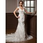 Havfrue Sweetheart Chapel Slep sateng Tulle Brudekjole med Blonde Perlebesydd (002011374)
