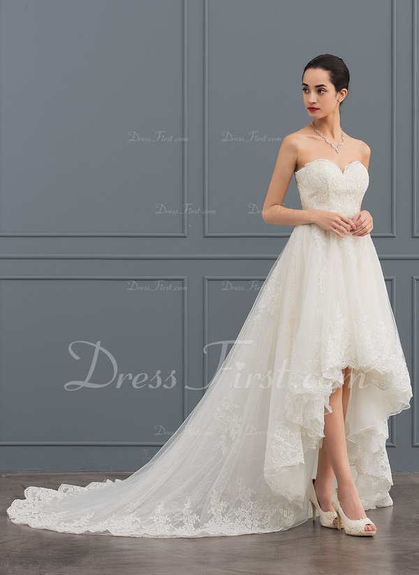 corte a/princesa novio asimétrico tul encaje vestido de novia con