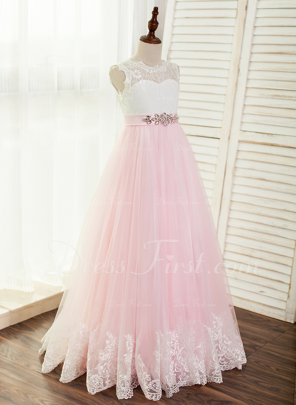 a line princess floor length flower girl dress