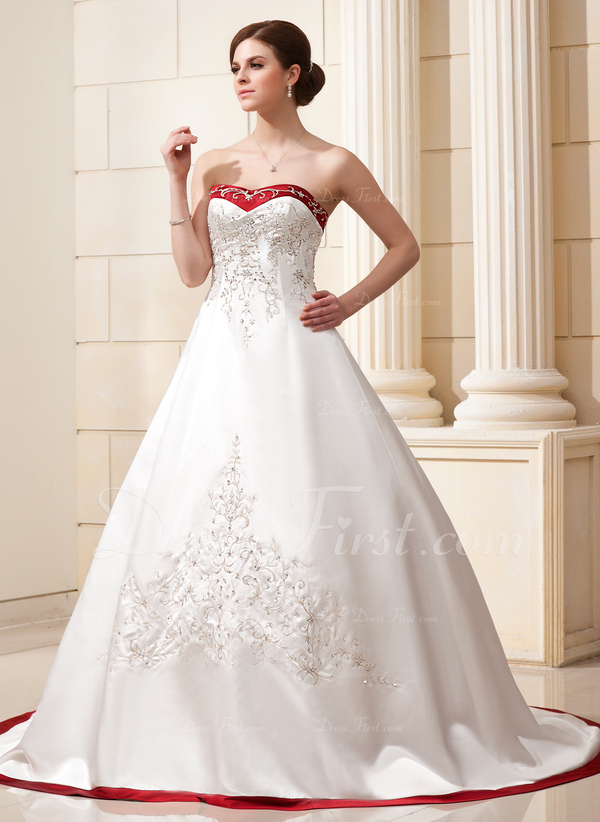 corte de baile novio cola capilla satén vestido de novia con bordado