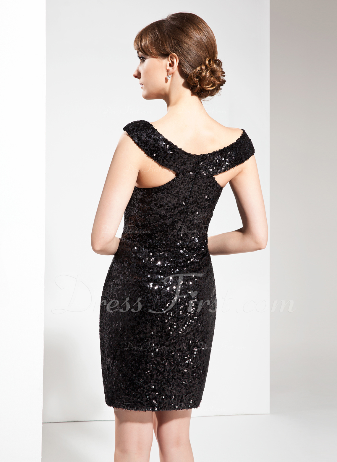 Sheath/Column Off the Shoulder KneeLength Sequin Cocktail Dress