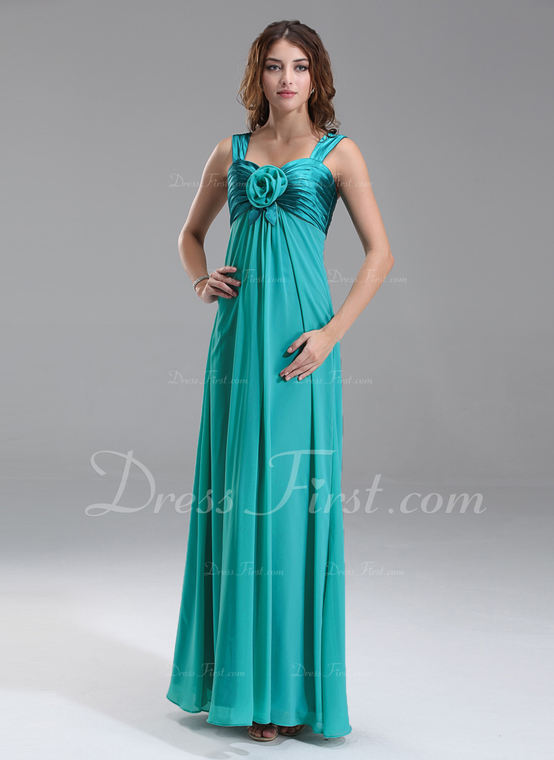 Empire Sweetheart Floor-Length Chiffon Charmeuse Maternity Bridesmaid Dress With Ruffle Flower(s) 