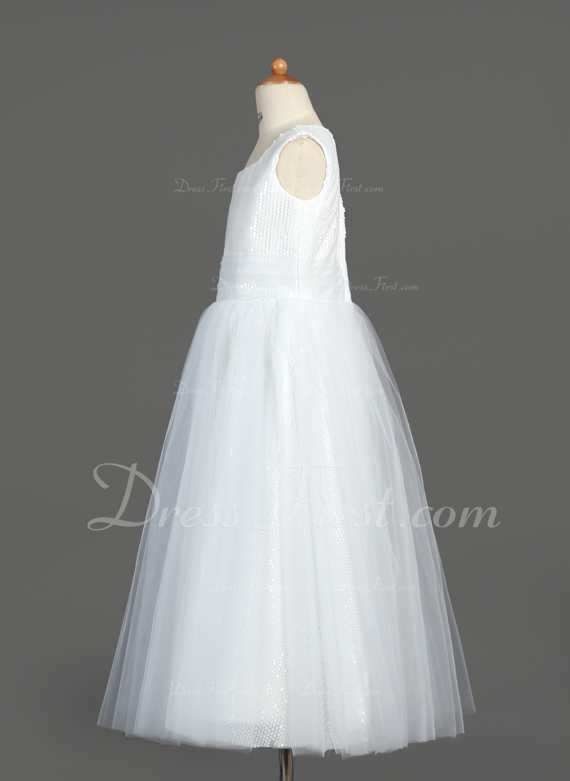 A-line Maxi Sequin Flower Girl Dress with Cross-back Tie