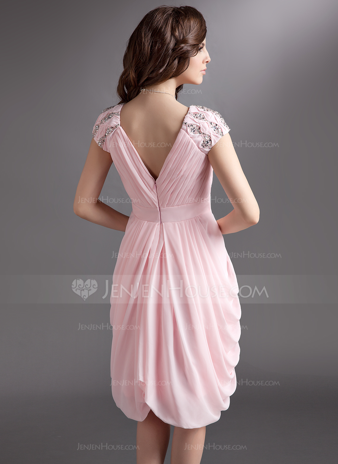 Sheath/Column V-neck Knee-Length Chiffon Cocktail Dress With Ruffle ...