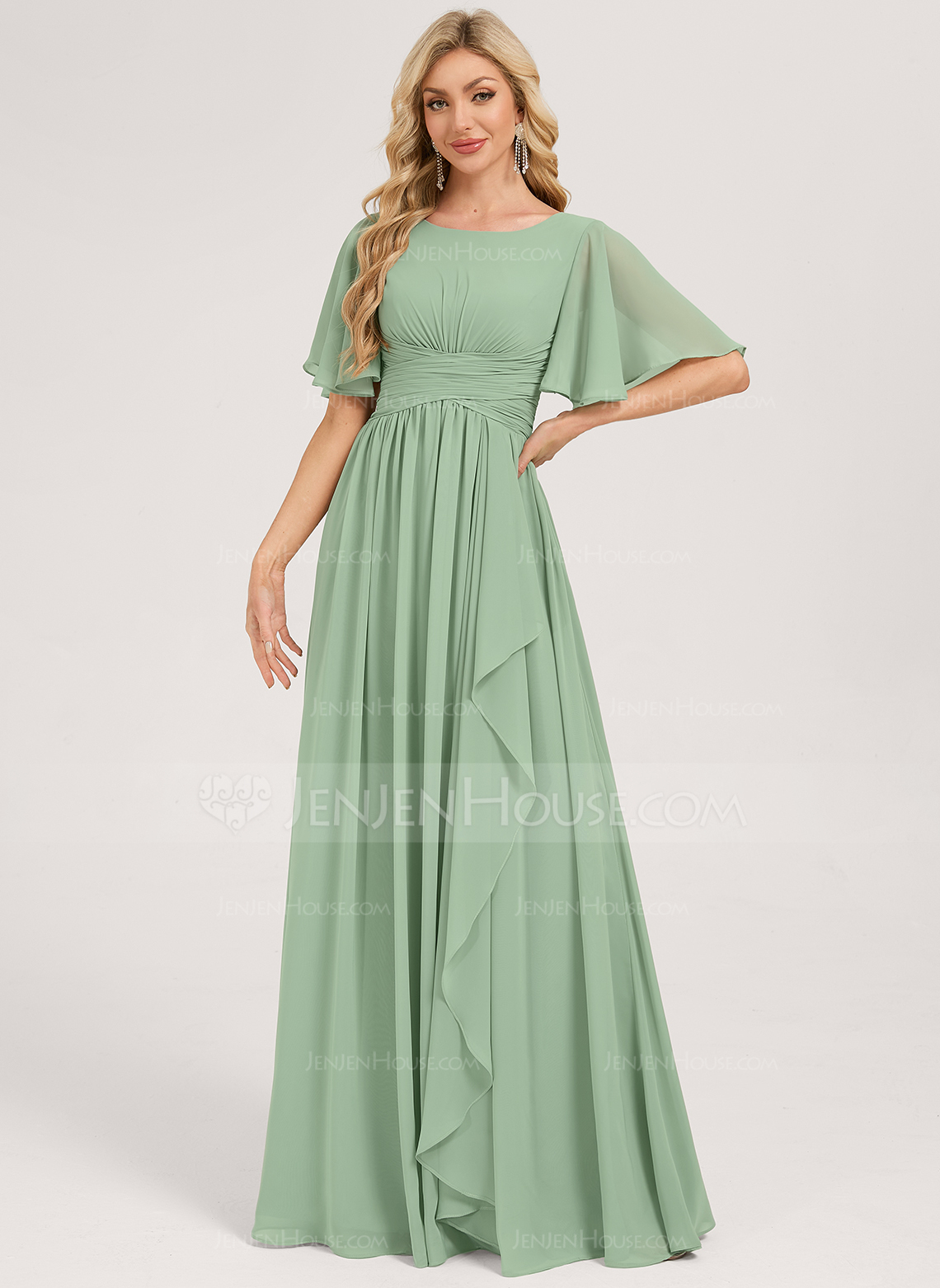 A-line Ruched Chiffon Dress