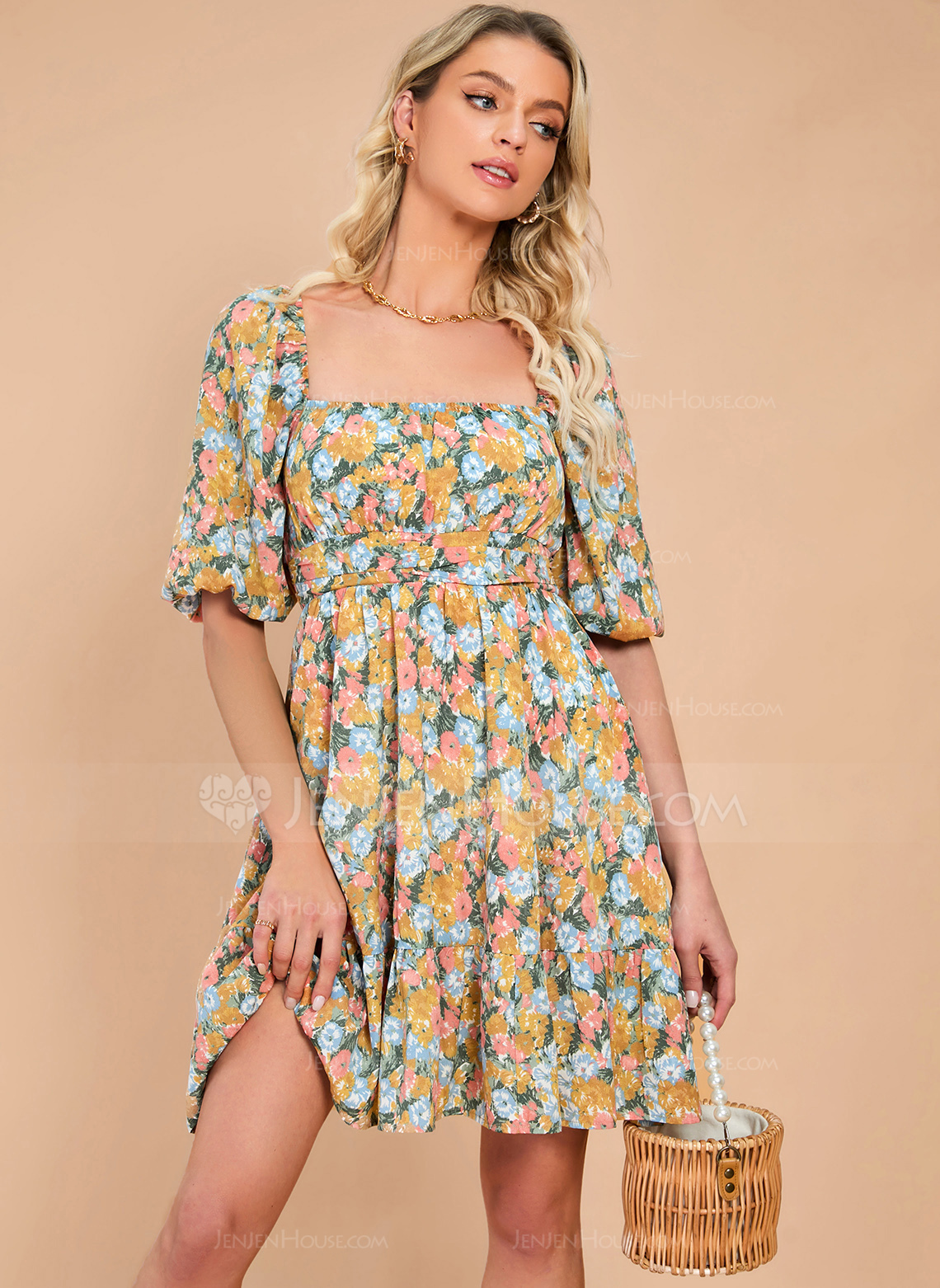 Floral Print Chiffon Mini Dress