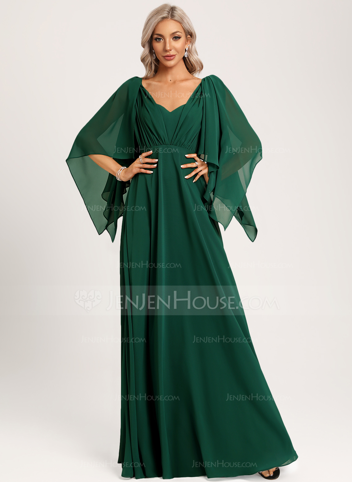 A-line Sweetheart V-Neck Floor-Length Chiffon Bridesmaid Dress With Ruffle 