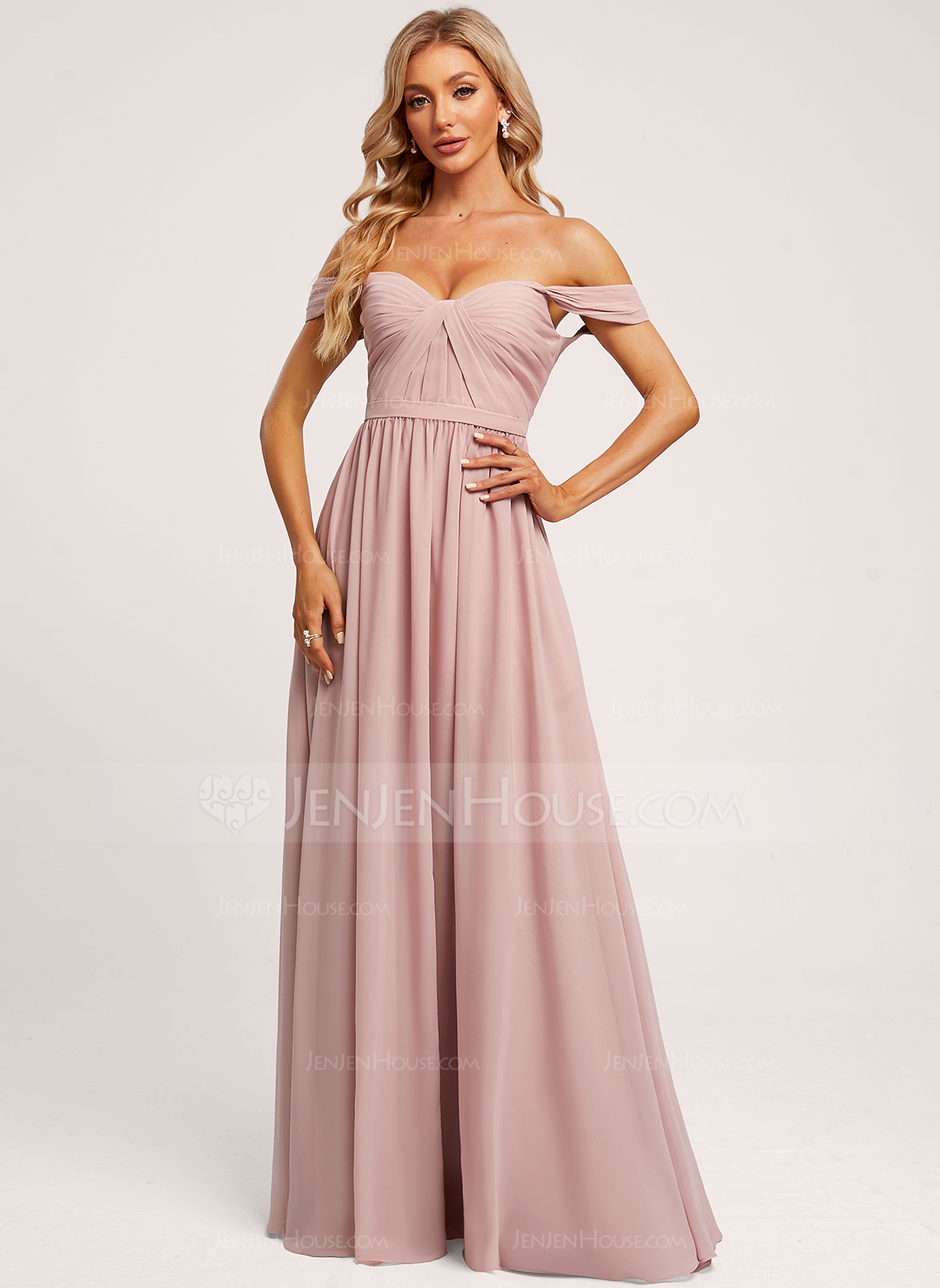 A-line Off the Shoulder Ruffle Chiffon Dress