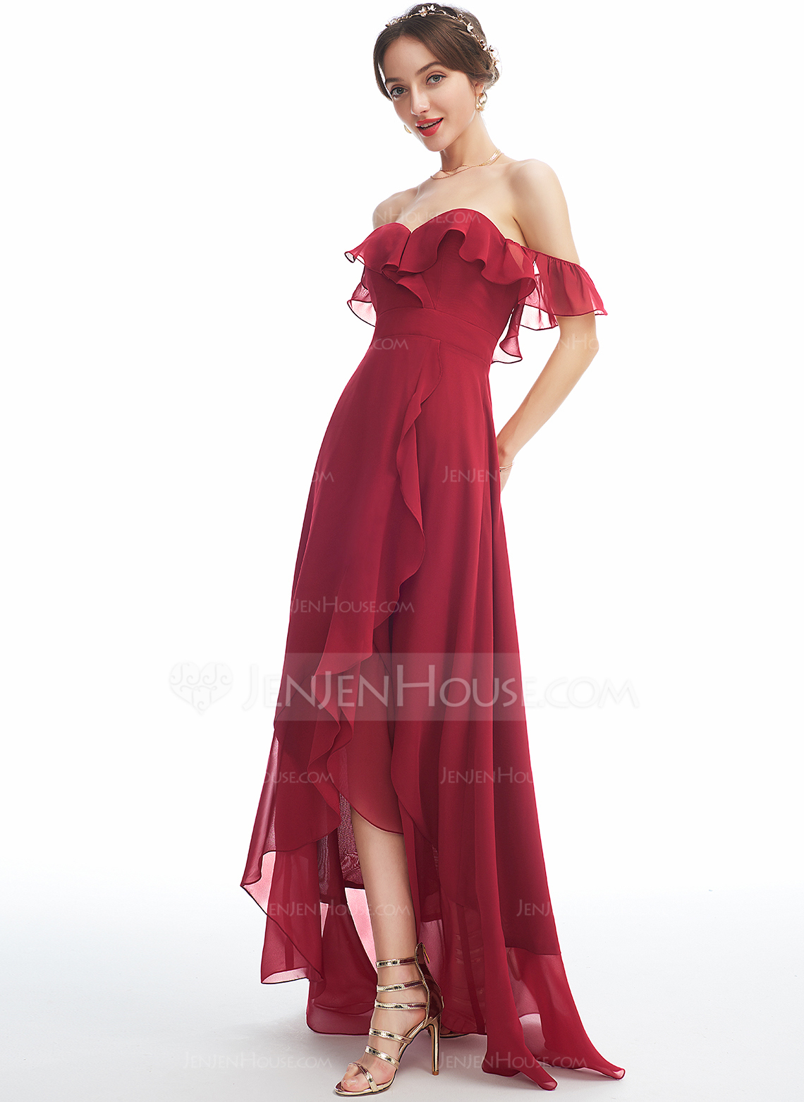 Off the Shoulder Strapless Chiffon Maxi Dress