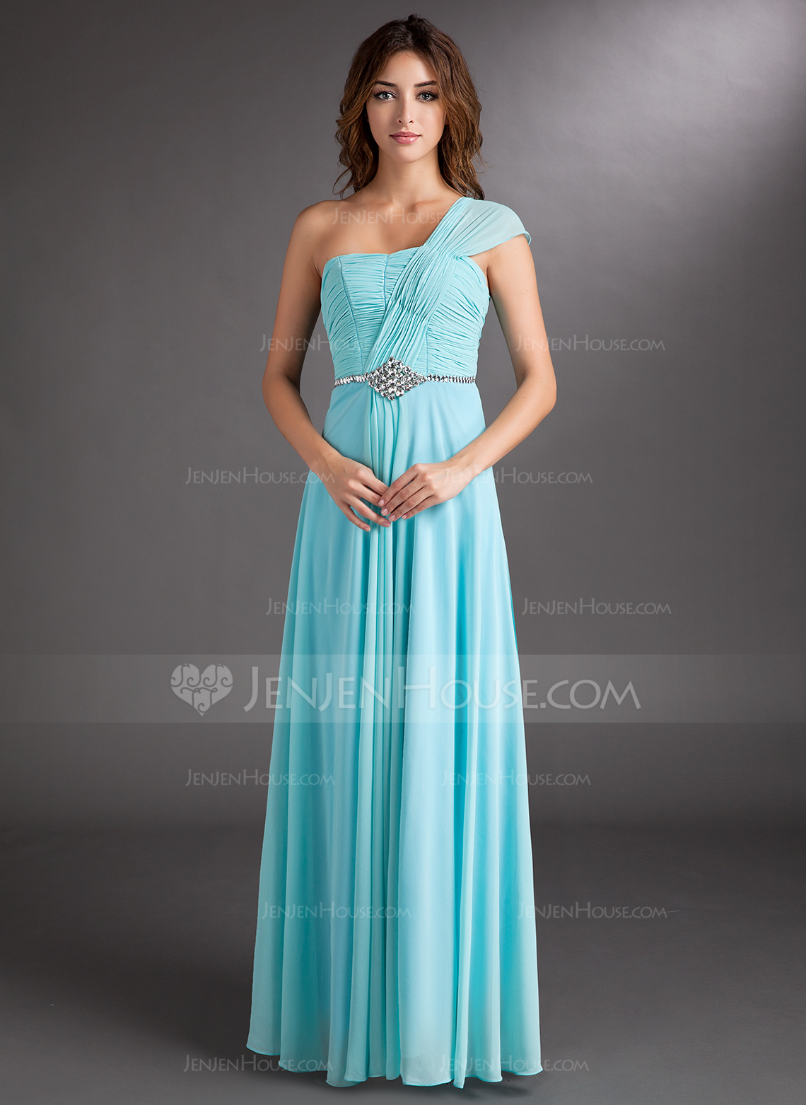 Chiffon A-Line/Princess One Shoulder Floor-Length Formal Dresses with Pleated