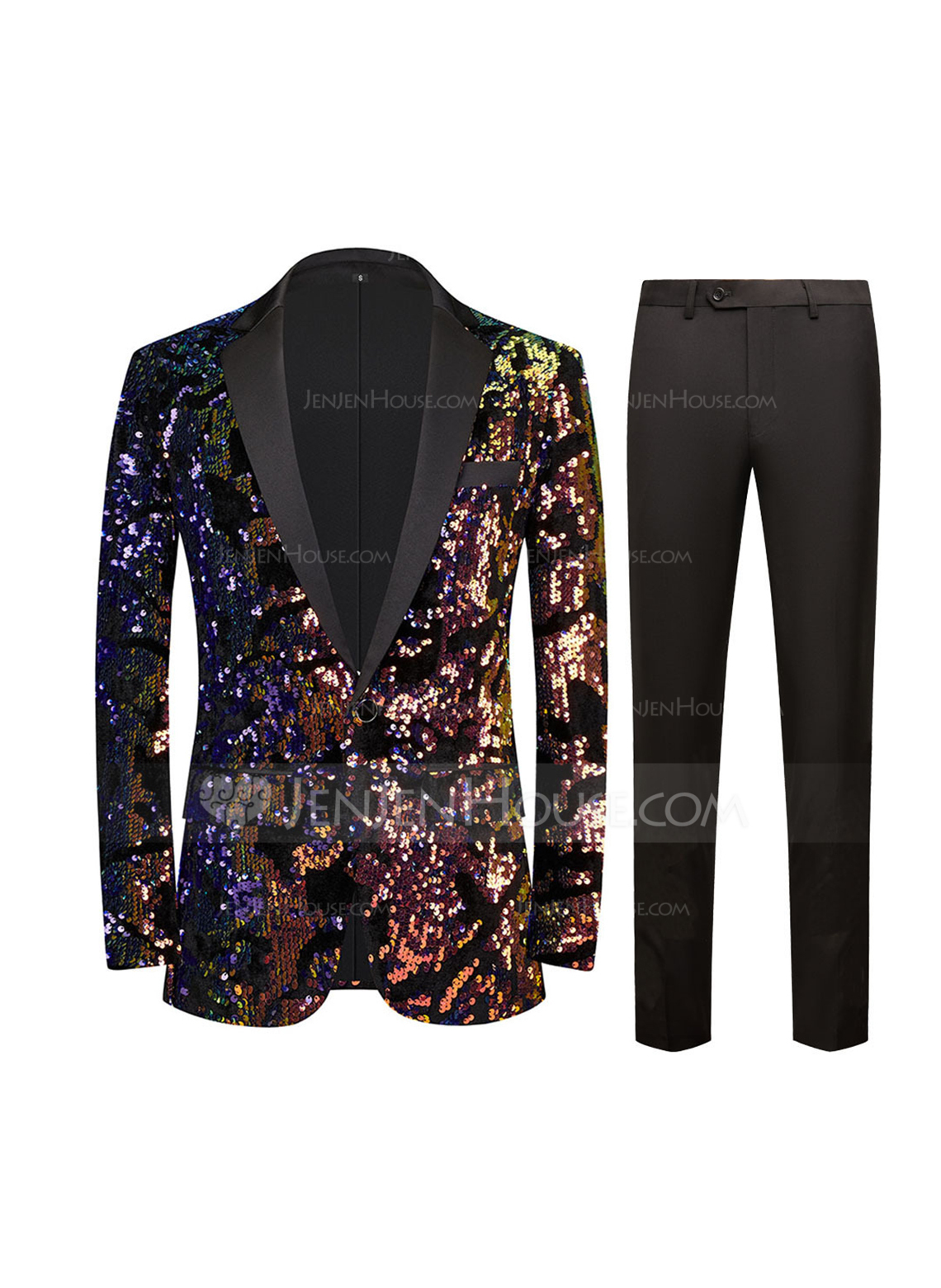 Sequin 2 Piece Single Breasted Men's Prom Tuxedo Suit 