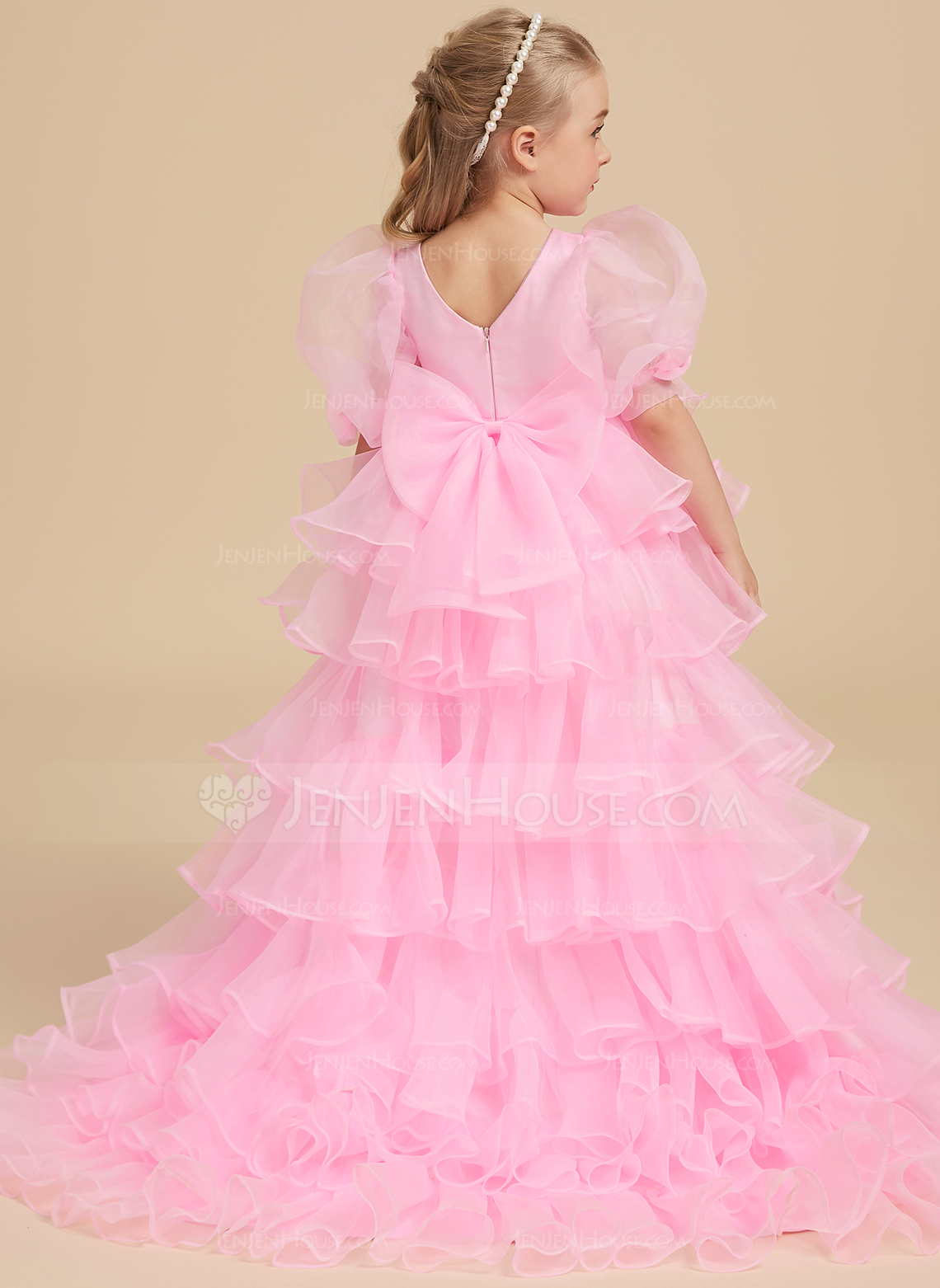 Ball-Gown/Princess Square Asymmetrical Satin Organza Flower Girl Dress With Bow 