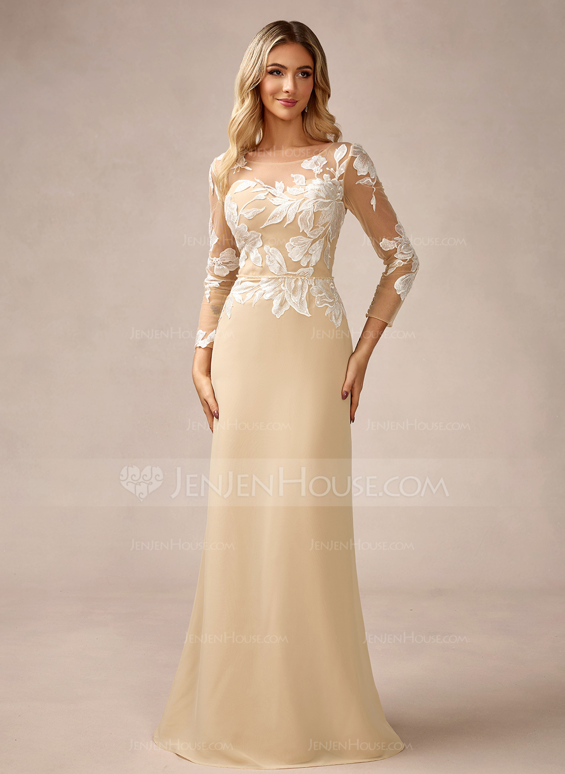 Sheath/Column Scoop Illusion Sweep Train Chiffon Evening Dress With Sequins 