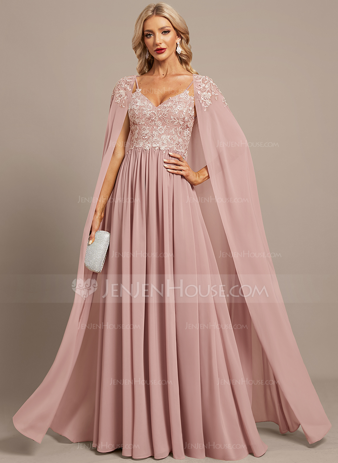 Cape Chiffon Maxi Dress