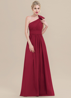 Jurk van de chiffon met one-shoulder 3d bloemen