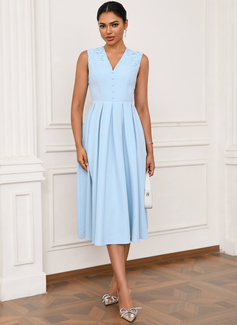 V-Neck Sleeveless A-line Stretch Satin Midi Dress 