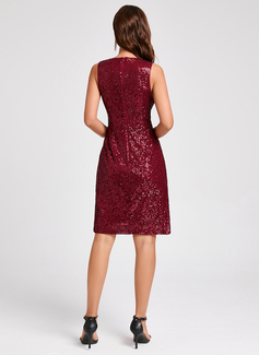 A-line V-Neck Knee-Length Sequin Cocktail Dress With Sequins 