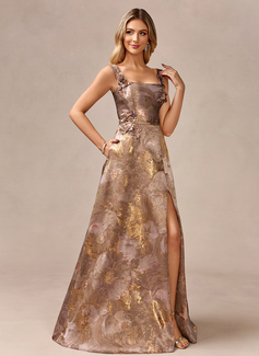 A-line Square Floor-Length Jacquard Evening Dress With 3D Floral 