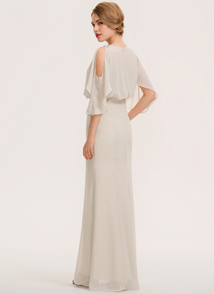 Sheath/Column Scoop Neck Floor-Length Chiffon Bridesmaid Dress With Cascading Ruffles 