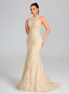Robe sirène à sans manches avec paillettes en tulle