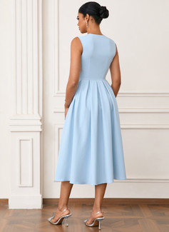 V-Neck Sleeveless A-line Stretch Satin Midi Dress 