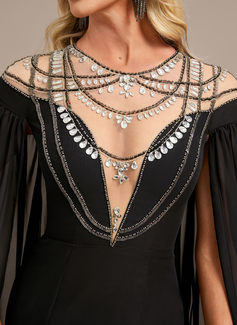 Sheath/Column Illusion Scoop Floor-Length Chiffon Evening Dress With Rhinestone Cape Beading 