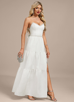 A-line V-Neck Floor-Length Jacquard Wedding Dress With Beading 