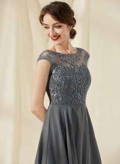 A-Formet Scoop Knelengde Chiffong Blonder Skoleball Kjoler med paljetter 