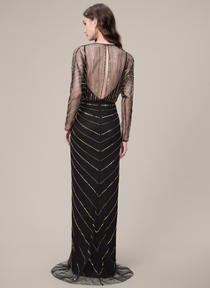 V-Neck Batwing Sleeve Crystal-Encrusted Beaded 1920s Evening Gown 