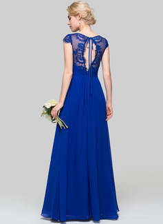 A-Line V-neck Floor-Length Chiffon Bridesmaid Dress With Ruffle 