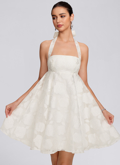 A-line Halter Short Jacquard Homecoming Dress With Bow 
