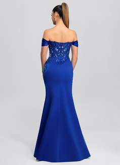 Skede Off-shoulder Gulvlængde Satin Balkjole med Plisseret pailletter Applikationer Lace 