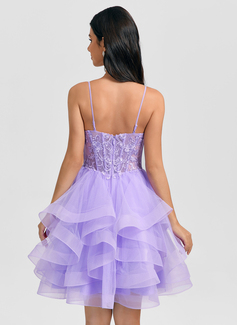 Ball-Gown/Princess V-Neck Short Tulle Homecoming Dress With Rhinestone 