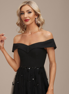 A-line kjole Bare skuldre Ankel-lengde Chiffong Tyll Festkjole med paljetter Profilering 