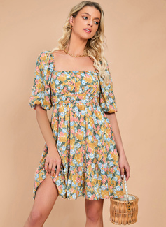 Floral Print Chiffon Mini Dress