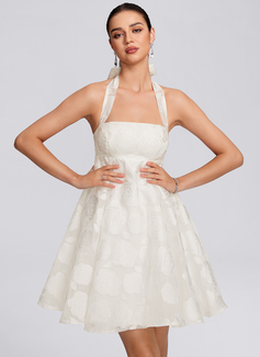 A-line Halter Short Jacquard Homecoming Dress With Bow 