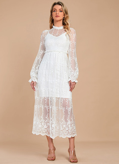 V-hals Lange ermer A-line kjole Blonder Mini Motekjoler 