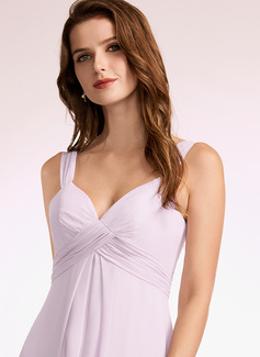 A-line V-Neck Floor-Length Chiffon Bridesmaid Dress With Ruffle 
