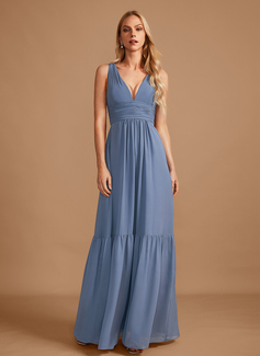 A-line V-Neck Floor-Length Chiffon Bridesmaid Dress 
