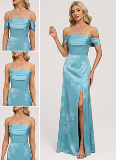 A-line Off the Shoulder Ruched Matte Satin Dress