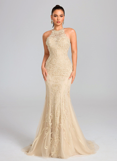 Robe sirène à sans manches avec paillettes en tulle