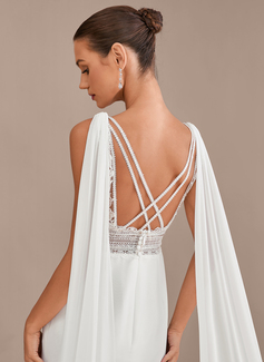 Trumpet/Mermaid V-Neck Sweep Train Lace Chiffon Wedding Dress With Sequins 