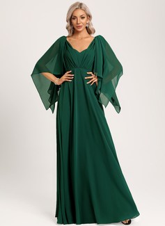 A-line Sweetheart V-Neck Floor-Length Chiffon Bridesmaid Dress With Ruffle 