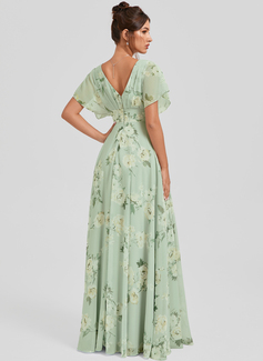 A-line V-Neck Floor-Length Chiffon Bridesmaid Dress 