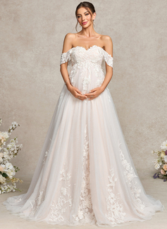 Ball-Gown/Princess Off the Shoulder Court Train Tulle Lace Maternity Dresses 