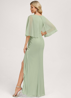 Trumpet/Mermaid V-Neck Floor-Length Mesh Bridesmaid Dress With Cape Ruffle 