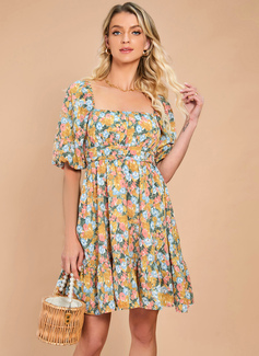 Floral Print Chiffon Mini Dress
