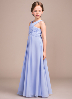 A-line V-Neck Floor-Length Chiffon Junior Bridesmaid Dress 