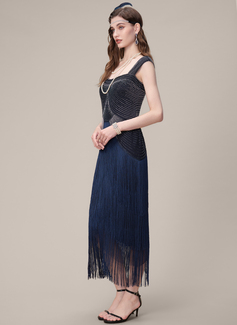 Square Multi-Layered Fringe Beaded 1920's Gatsby Flapper Cocktail Dress 